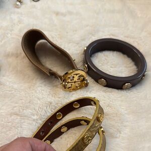 Tory Burch Gold and Brown Leather Bracelets